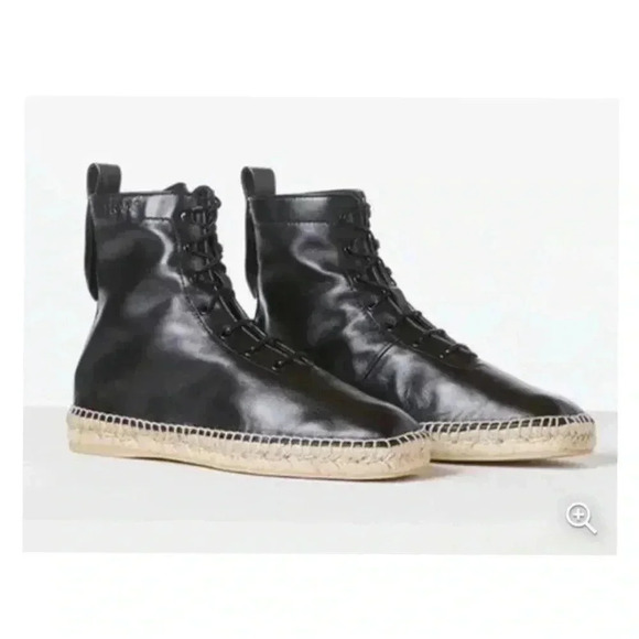 FRAME Le Boston Espadrille Black Leather Booties Size 7.5 - Picture 2 of 7